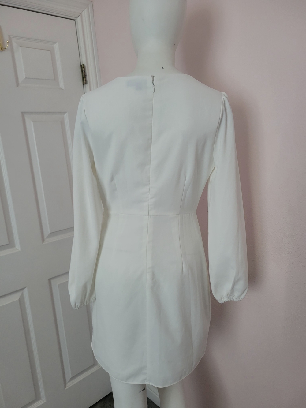 Lulus White Long Sleeve Faux Wrap Mini Dress Size M - Picture 4 of 8